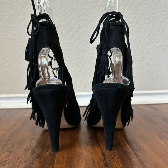 SIGERSON MORRISON Marita Black Suede Lace Up Fringe Strappy Sandals - Picture 7 of 11